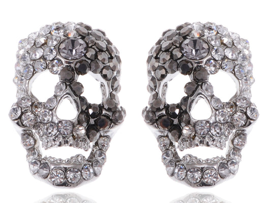 Grey Cutout Scary Skull Head Stud Earrings