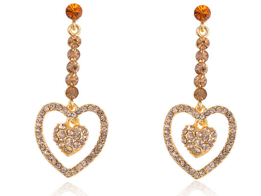 Topaz Yellow Heart Shape Dangle Cluster Dangle Drop Earrings