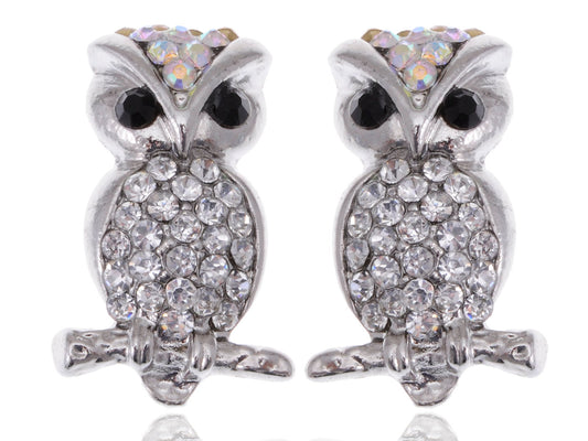 Aurore Boreale Skinny Perched Owl Bird Stud Earrings