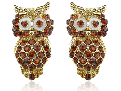 Beautiful Ruby Topaz Big Eyed Owl Stud Earrings