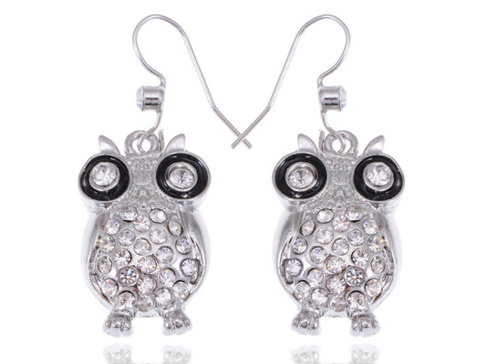 Enamel Black Eyes Night Owl Fish Hook Earrings