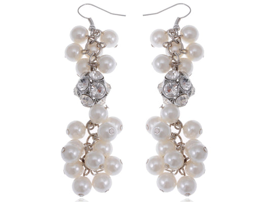 Winter Time Charm Pearl Bead Long Dangle Hook Earrings