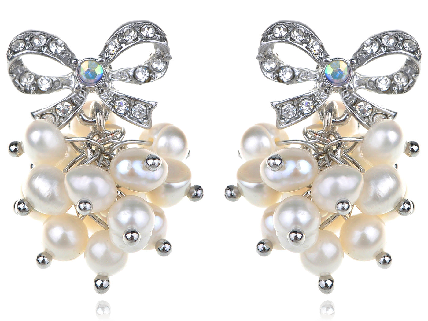 Petite Pearl Cluster Bow Pierced Earrings