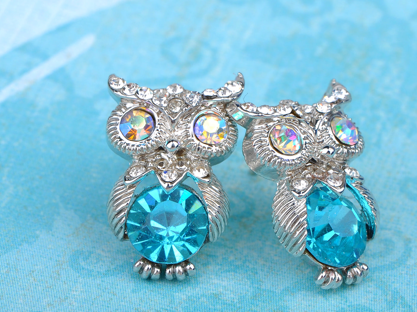 Turquoise Blue Colored Owl Bird Stud Earrings