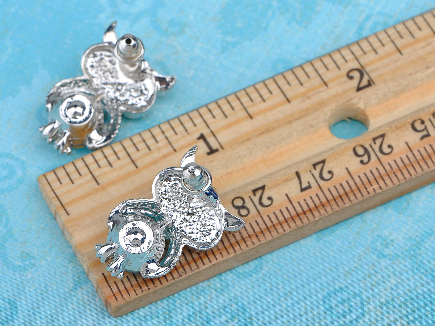 Turquoise Blue Colored Owl Bird Stud Earrings