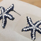 Alilang Synthetic Jet Black Color Playful Dancing Starfish Crystal Rhinestone Element Stud Earrings