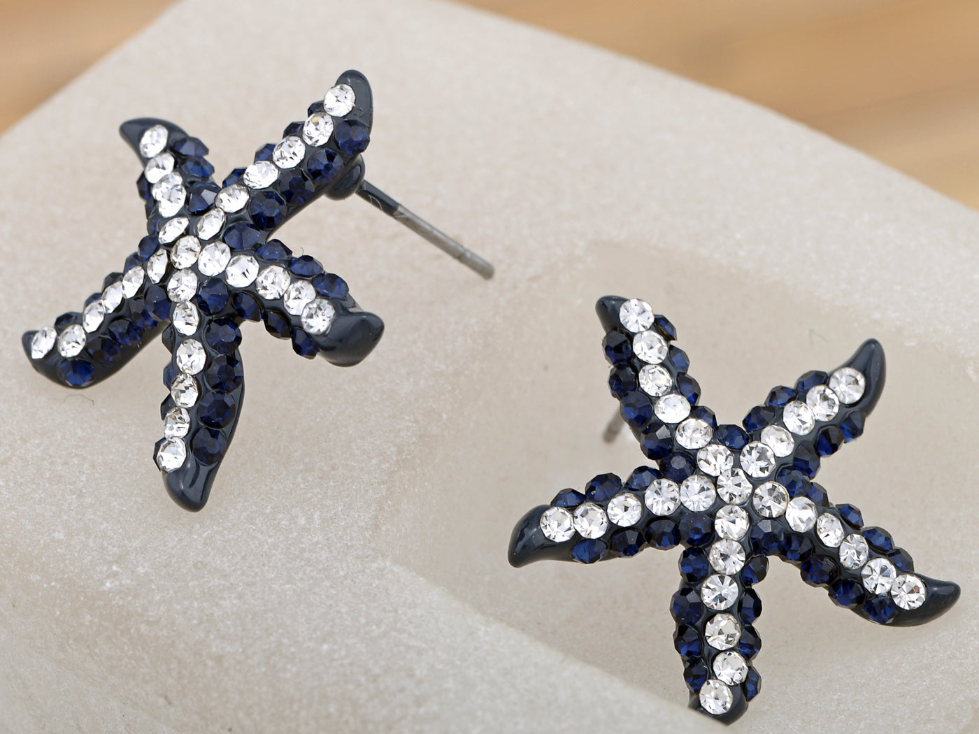 Alilang Synthetic Jet Black Color Playful Dancing Starfish Crystal Rhinestone Element Stud Earrings