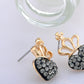 Grey Black Heart Crown Stud Earrings