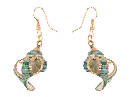 Green Multicolor Accent Ocean Seashell Couch Mermaid Sea Witch Drop Dangle Earrings