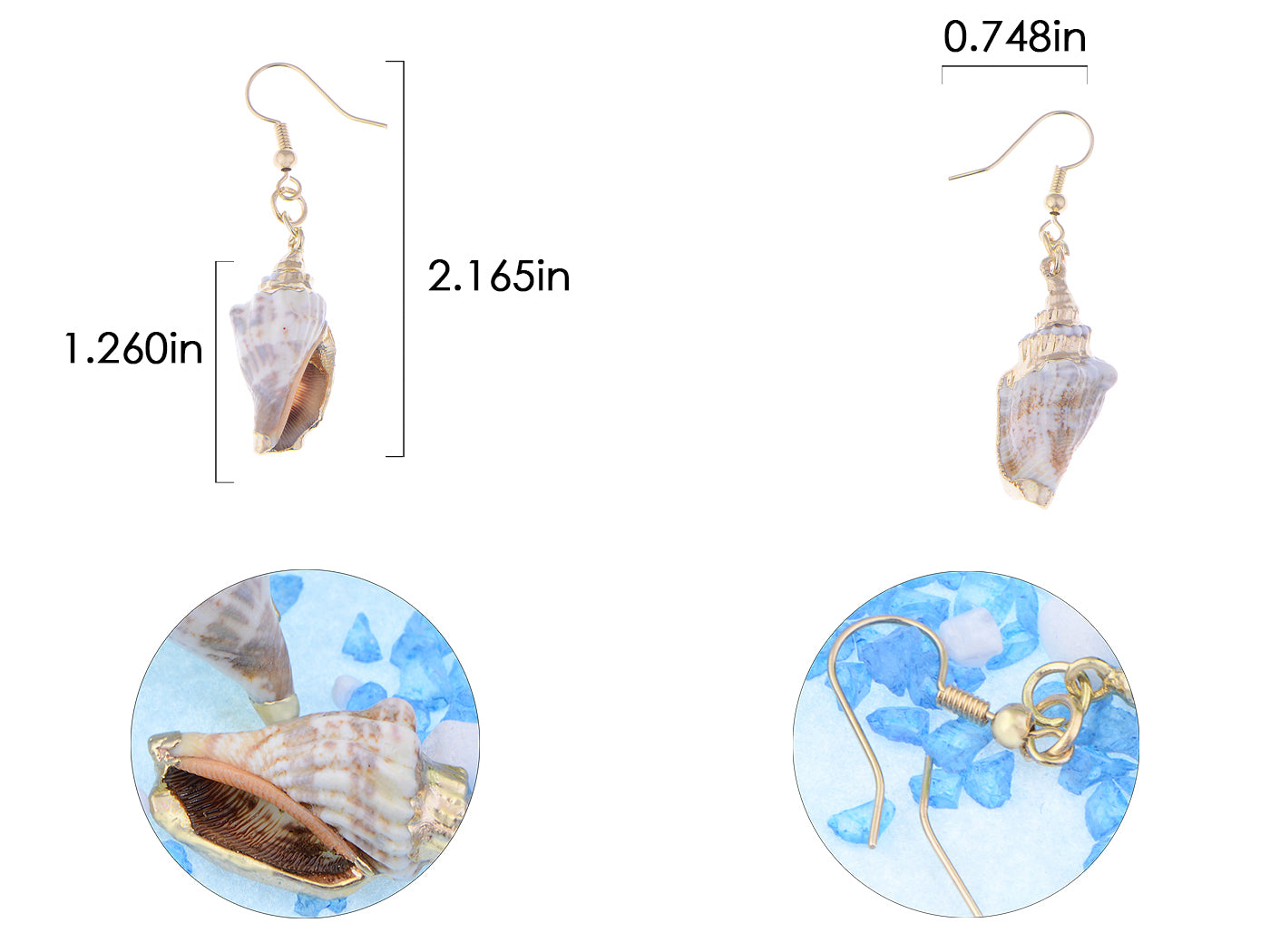 Accent Marine Nautical Brown White Conch Seashell Fish Mermaid Dangle Drop Earrings