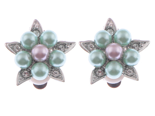 Deate Pearl Flower Star Elements Clip Earrings