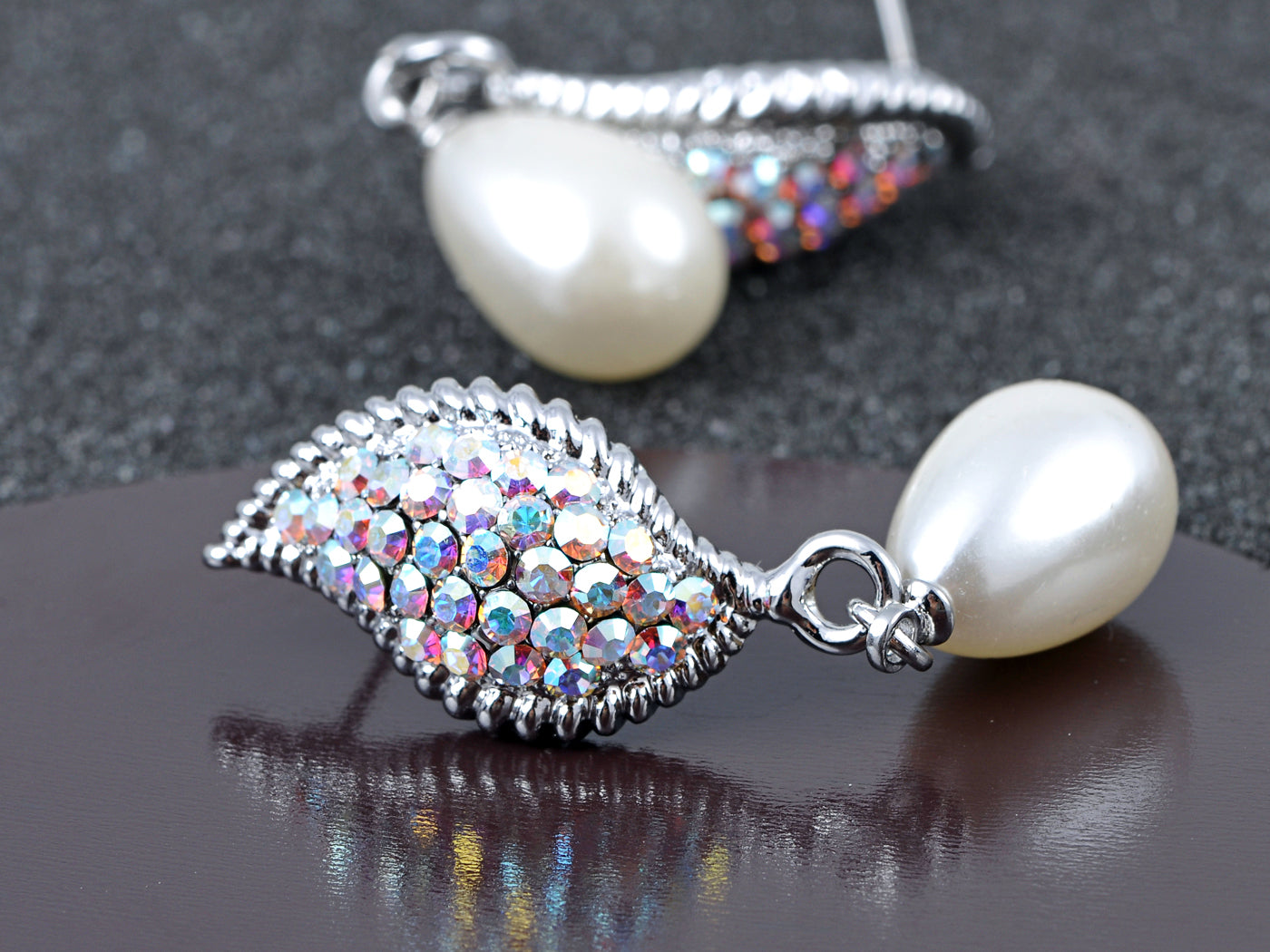 Petite Pearl Aurora Borealis Elements Wing Drop Earrings