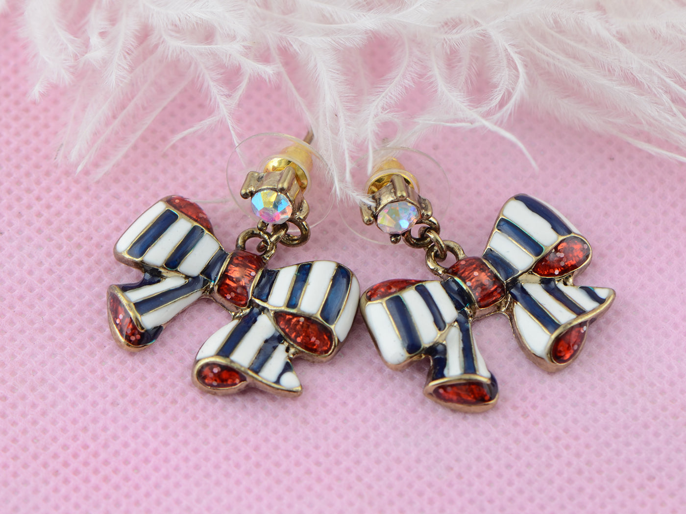 Multicoloured Bowtie Enamel Finish Delightful Candy Esque Earrings