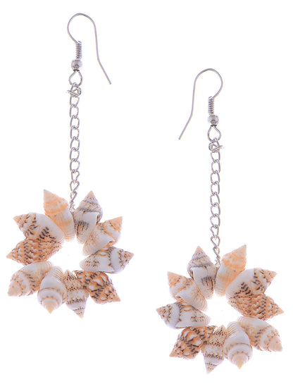 Sandy Tan Brown Colored Seashell Sea Shell Flower Design Drop Earrings