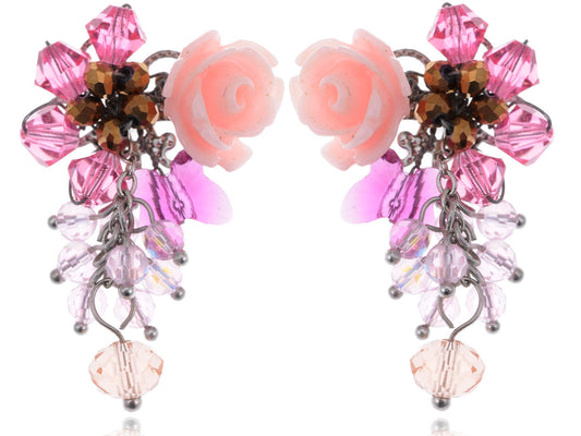 Mini Rose Pink Cluster Of Baubles Flower Trinkets Drop Earrings