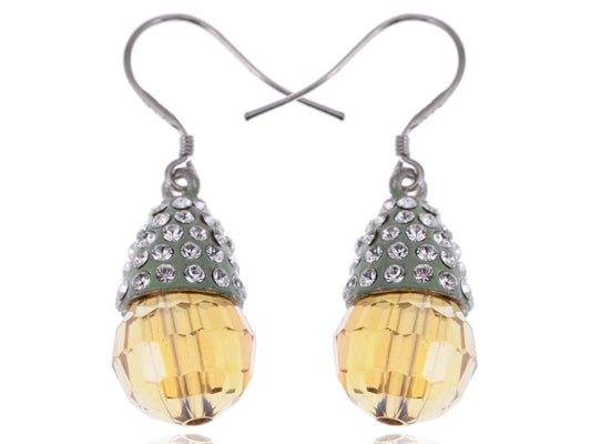 Mini Acorn Shaped Topaz Encrusted Classic Drop Earrings