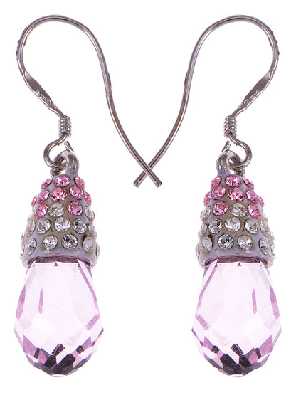 Pink Water Drop Multi Encrusted Enamel Dangle Pendant Earrings