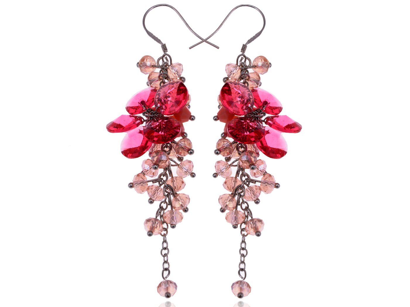 Petite Rose Pink Cluster Of Baubles Beaded Flower Dangle Earrings