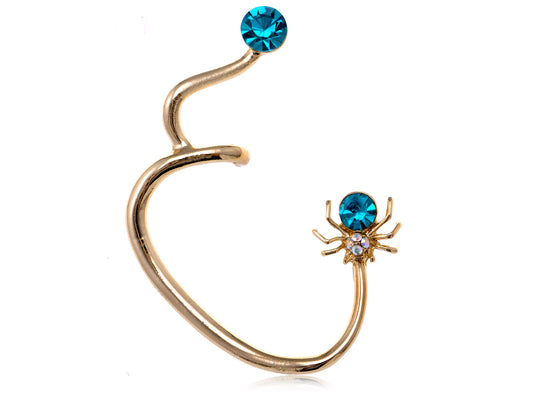 Mini Blue Bodied Spider Earring Ear Cuff