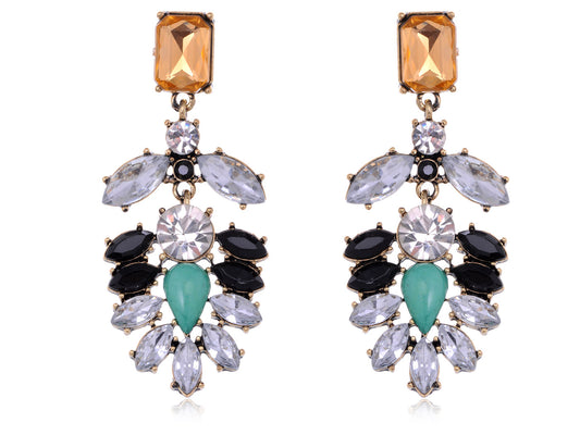 Dangling Formal Earrings With Black Topaz Green Marquise Teardrop Cut