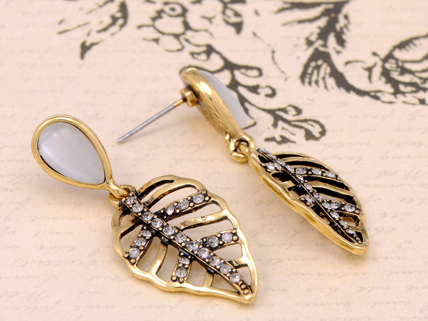 Plated Hollow Leaf Shaped Stud Earrings Jewelry Gifts For Women Girls