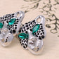 Emerald Eyed Black Spots Cheetah Button Earrings