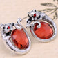 Antique Ruby Red Prowling Wild Cat Earrings