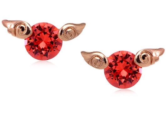 Round Burgundy Ton Angel Wings Stud Earrings