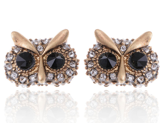 Antique Black White Accented Owl Earrings