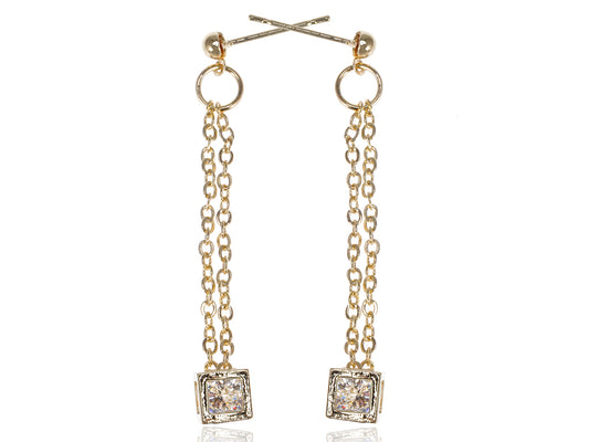 Contemporary Cuboid Chain Accented Earrings