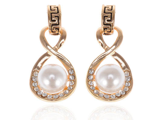 Accented Single Pearl Infinity Drop Earrings