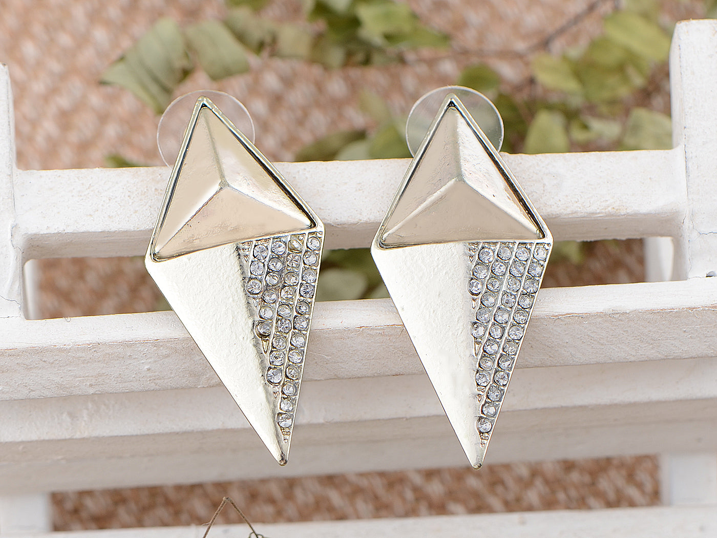 Contemporary Parellogram Pyramid Accented Earrings