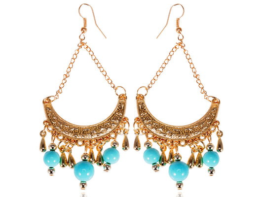 Asian Intricate Design Blue Bead Earrings