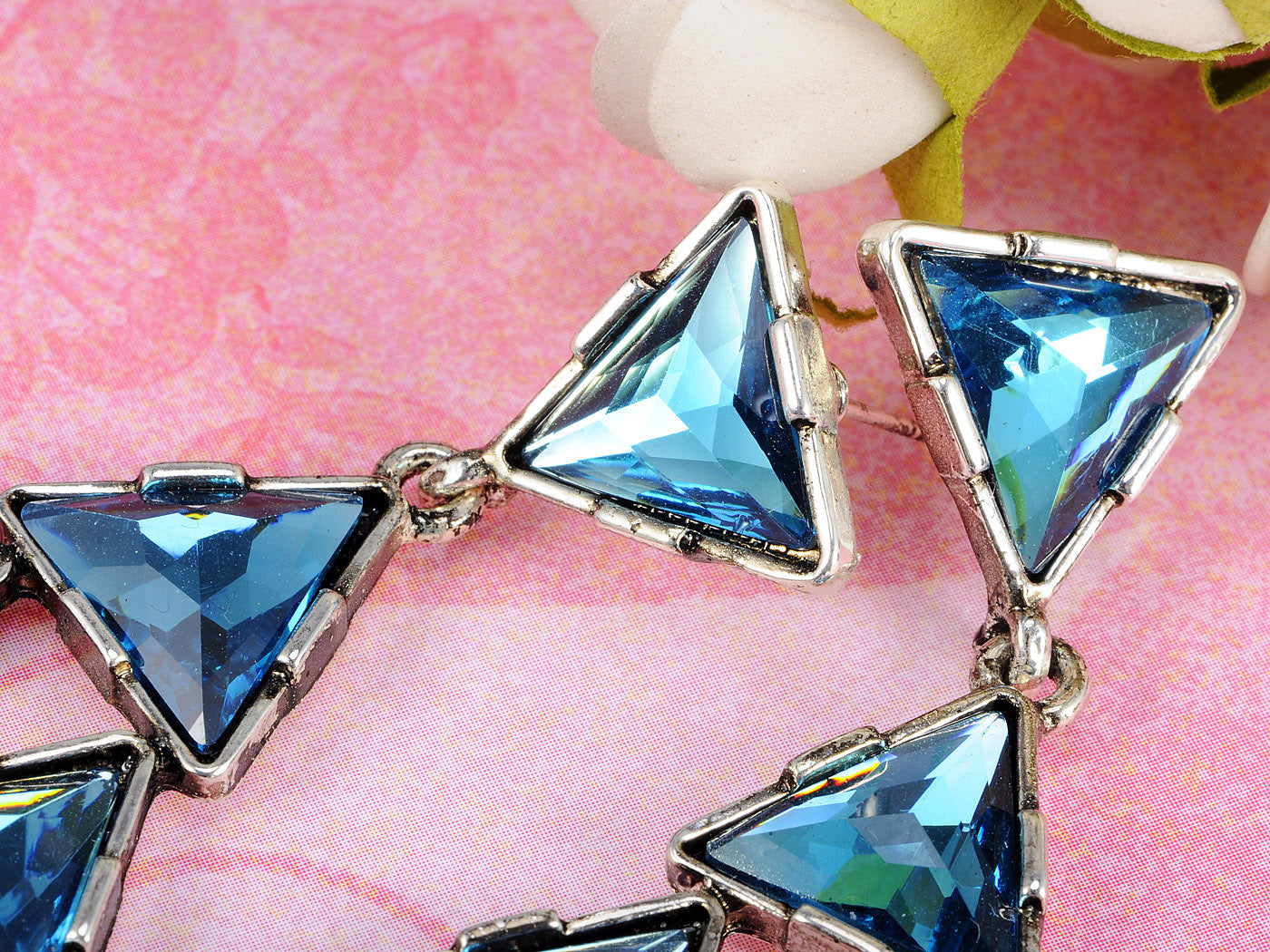 Blue Embellished Triangle Dangle Earrings