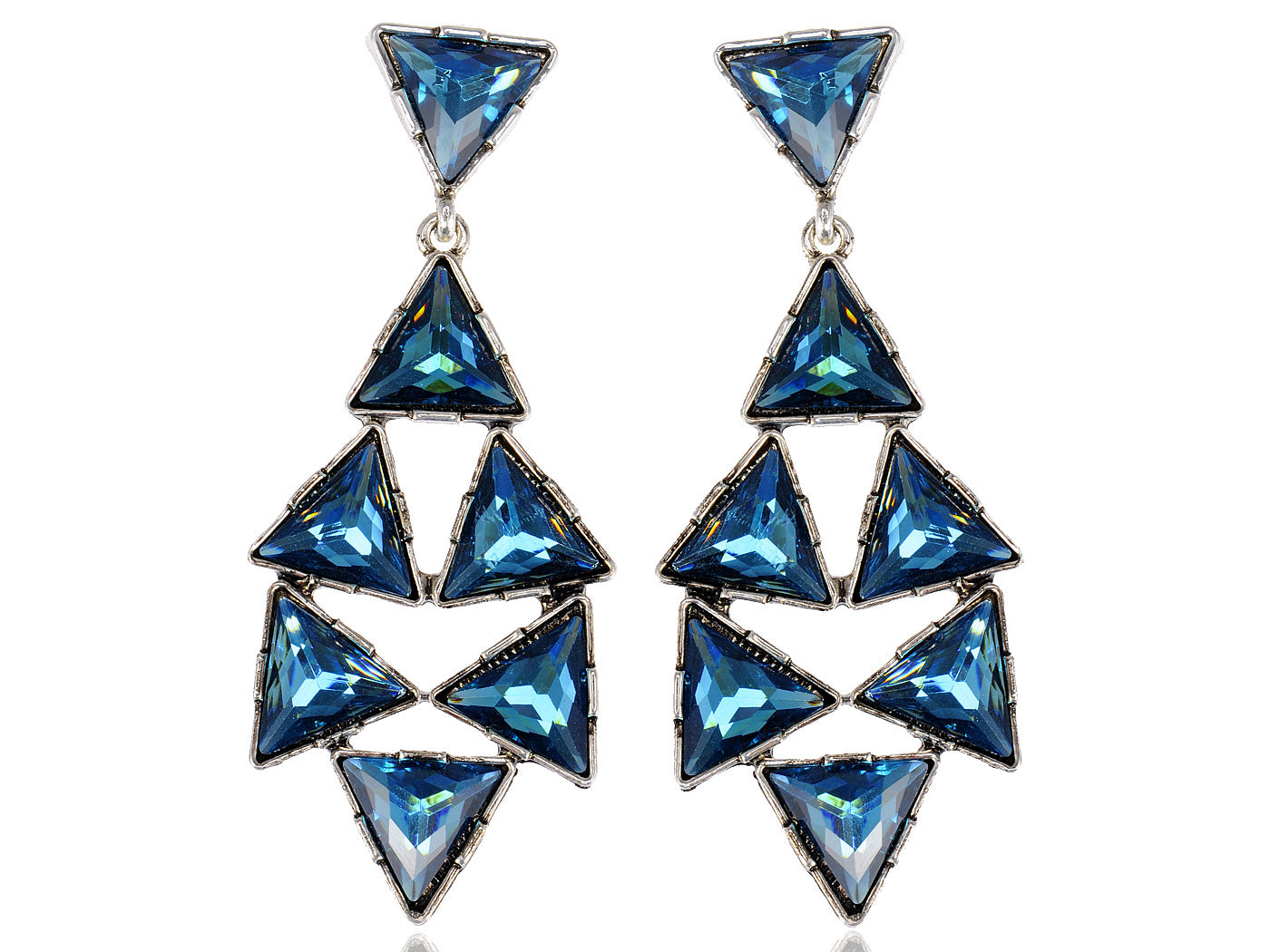 Blue Embellished Triangle Dangle Earrings