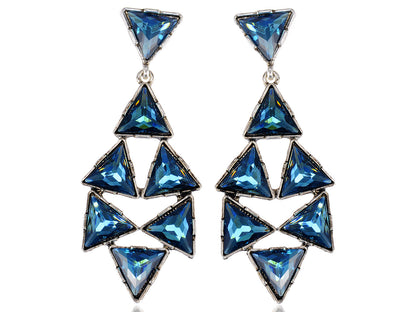 Blue Embellished Triangle Dangle Earrings