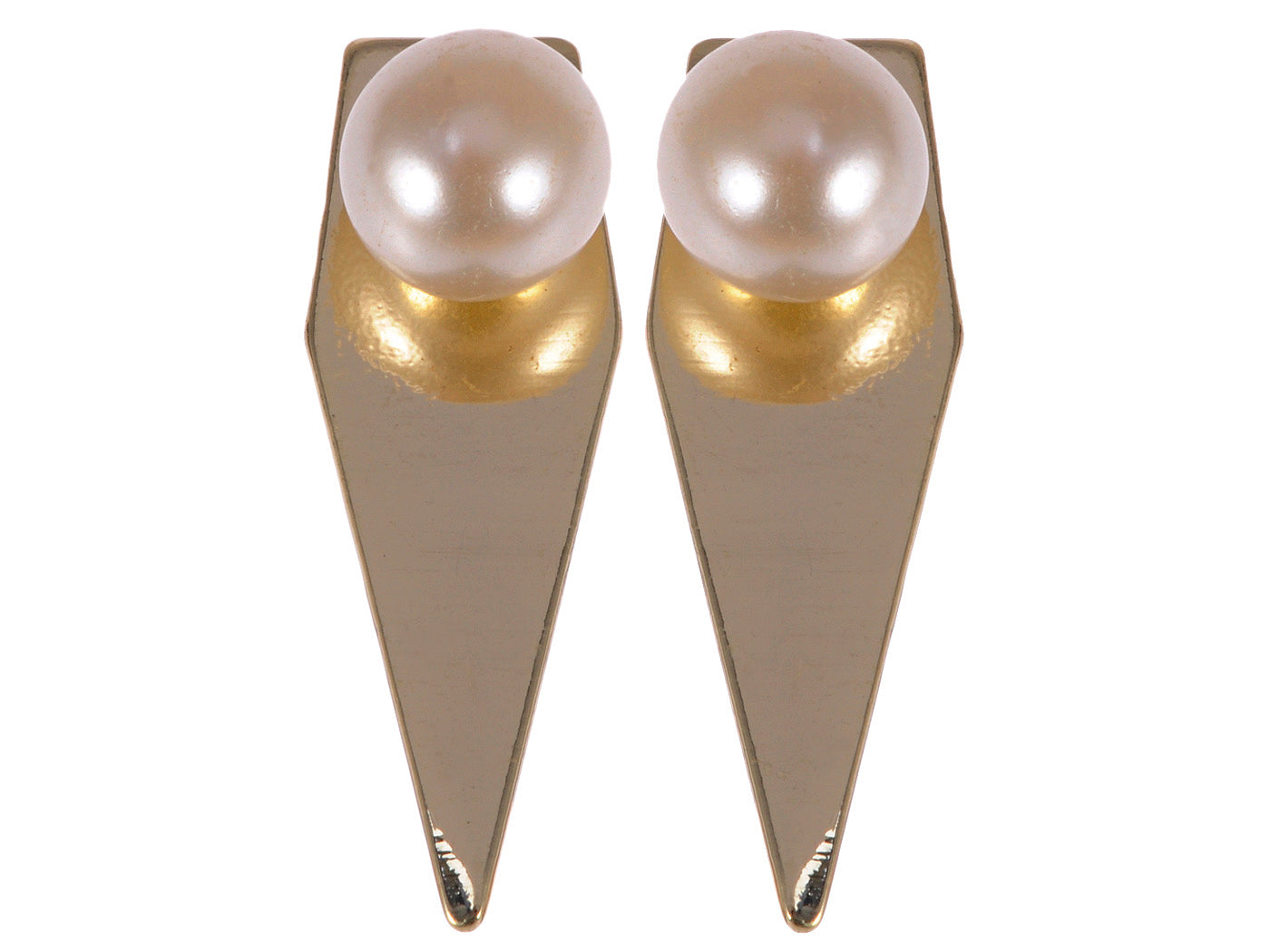 Contemporary Arrow Shaped Single Pearl Accented Earrings