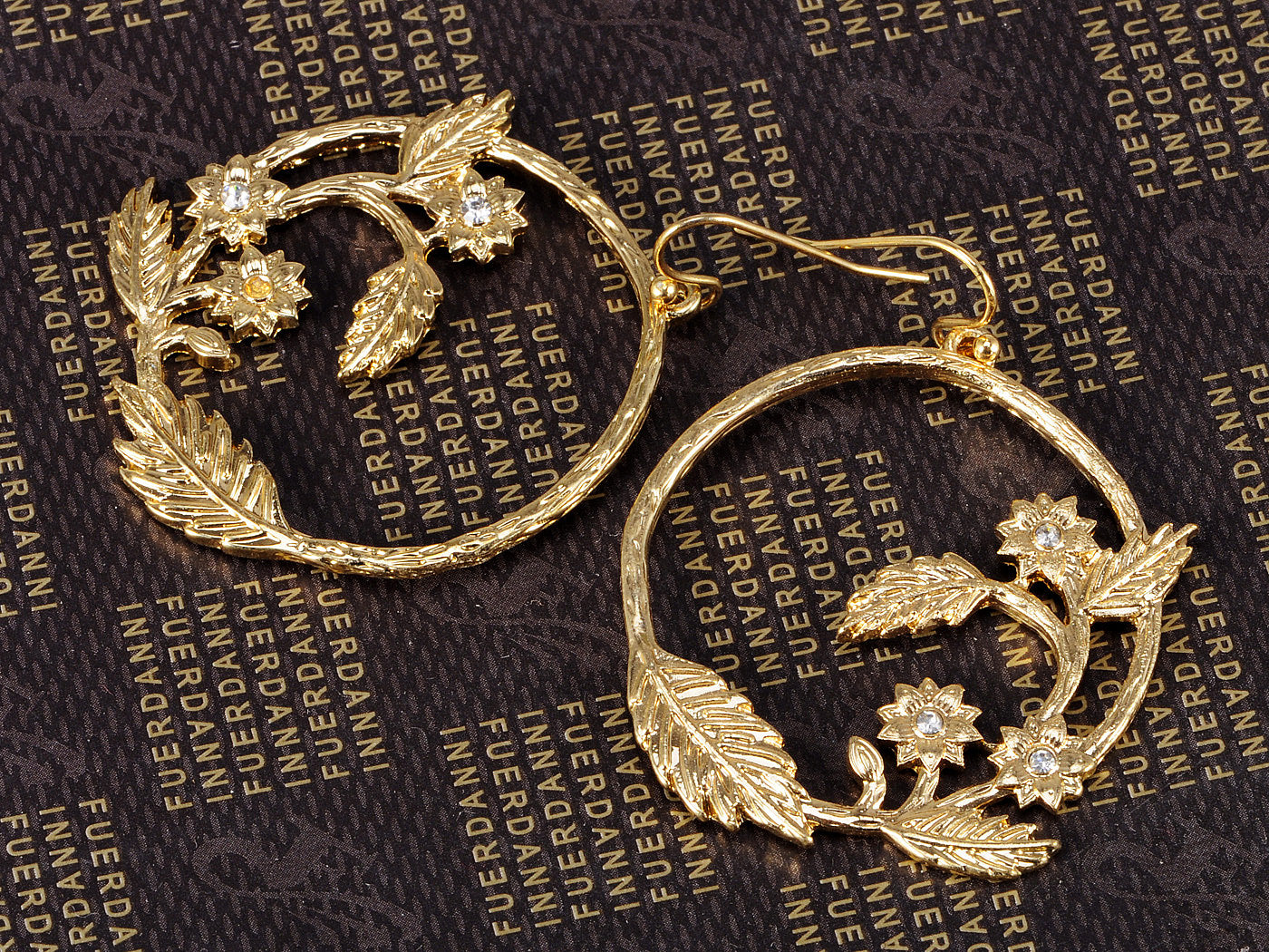 Bronze Flower And Leave Designed Dangle Earrings