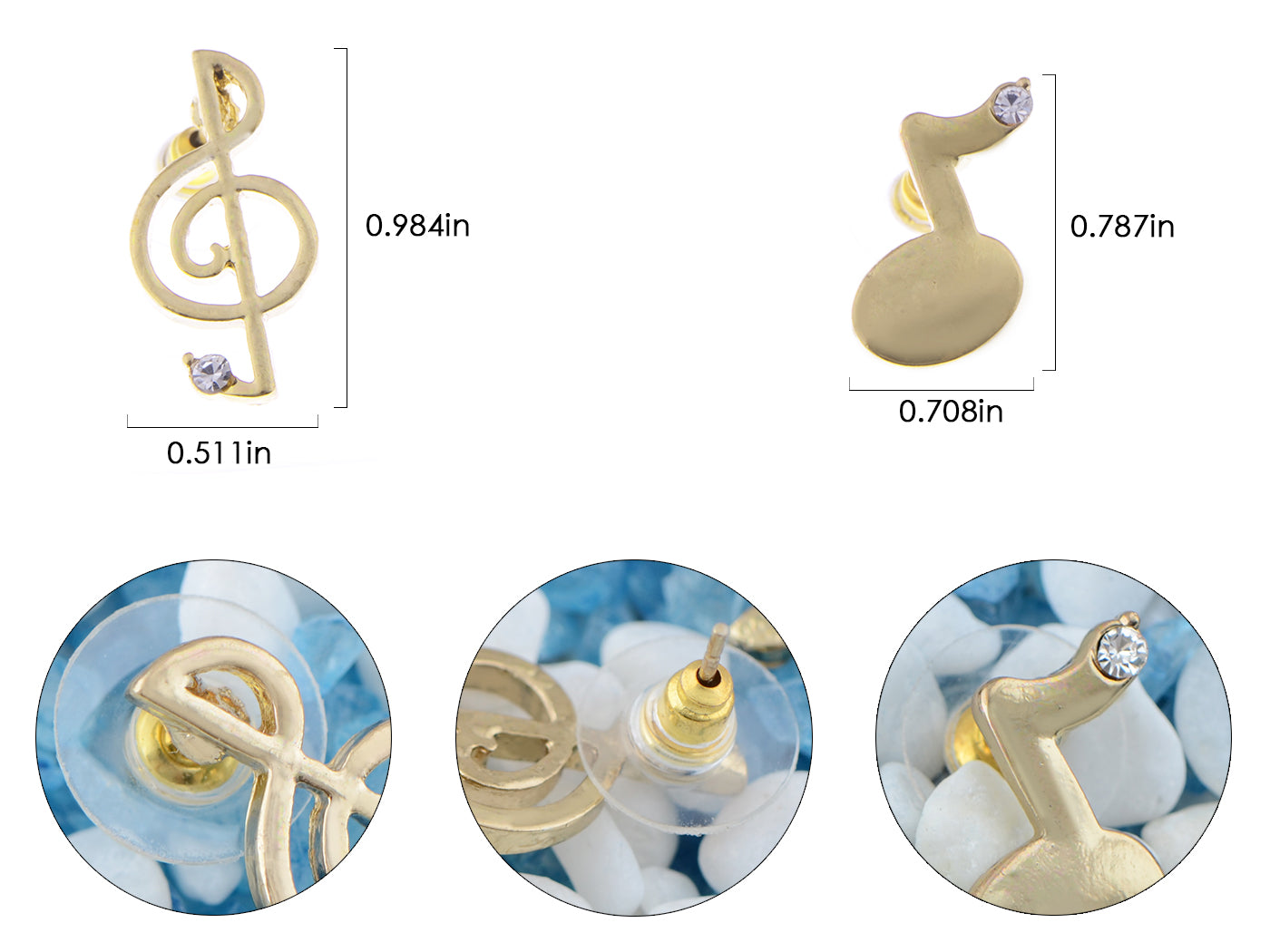 Yellow Gold Treble Clef Musical Note Stud Earrings For Music Lovers