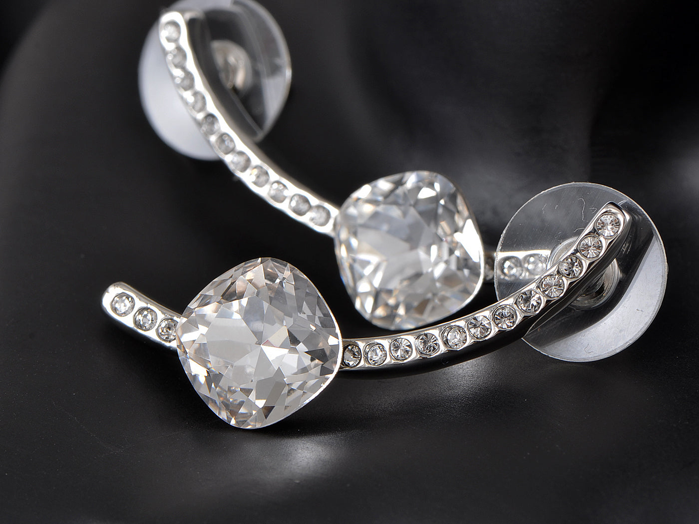 Modern Silver Rounded Cube Diamond Drop Earrings