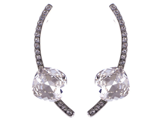 Modern Silver Rounded Cube Diamond Drop Earrings