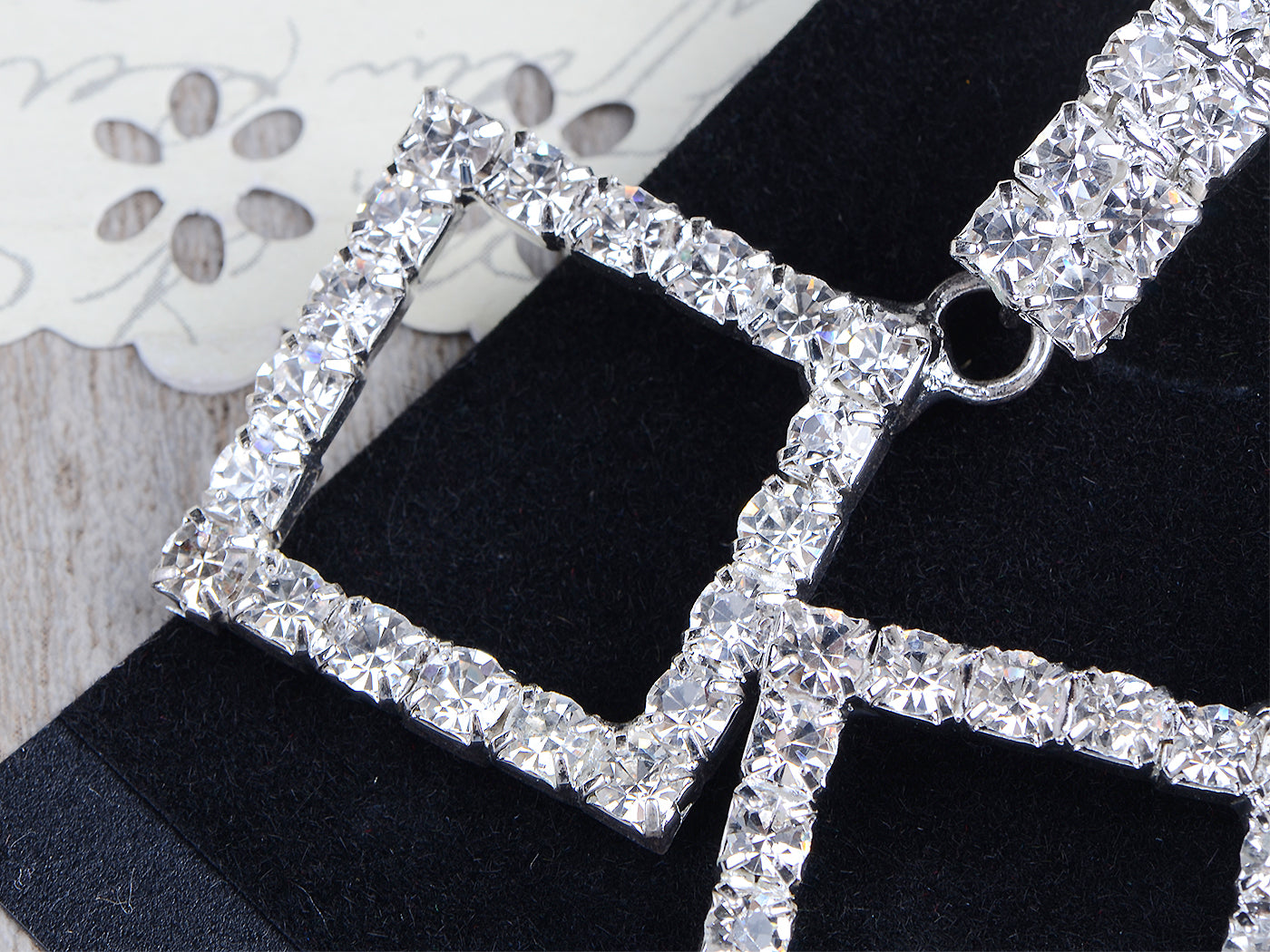 Silver Square Dangle Earrings Wedding Bridal