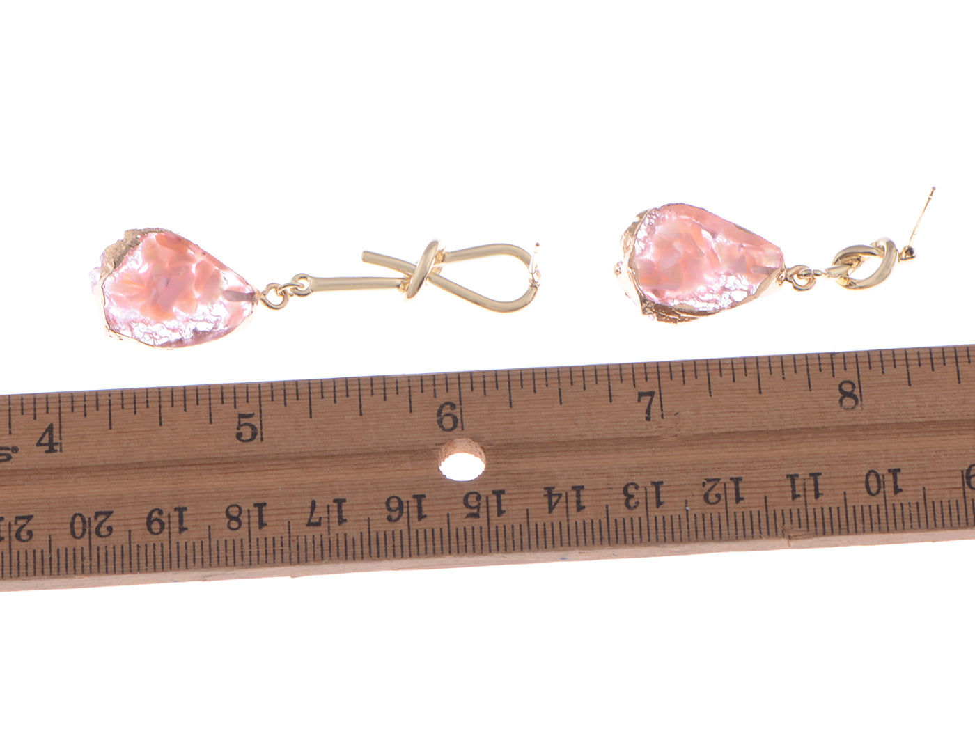 Rose Quartz Gems Irregular Shape Dangle Drop Trendy Bohemian Earrings