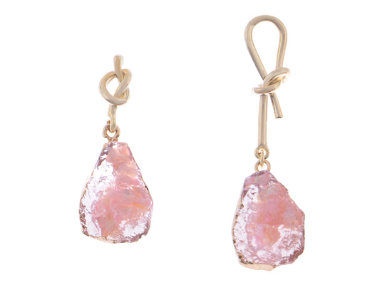 Rose Quartz Gems Irregular Shape Dangle Drop Trendy Bohemian Earrings