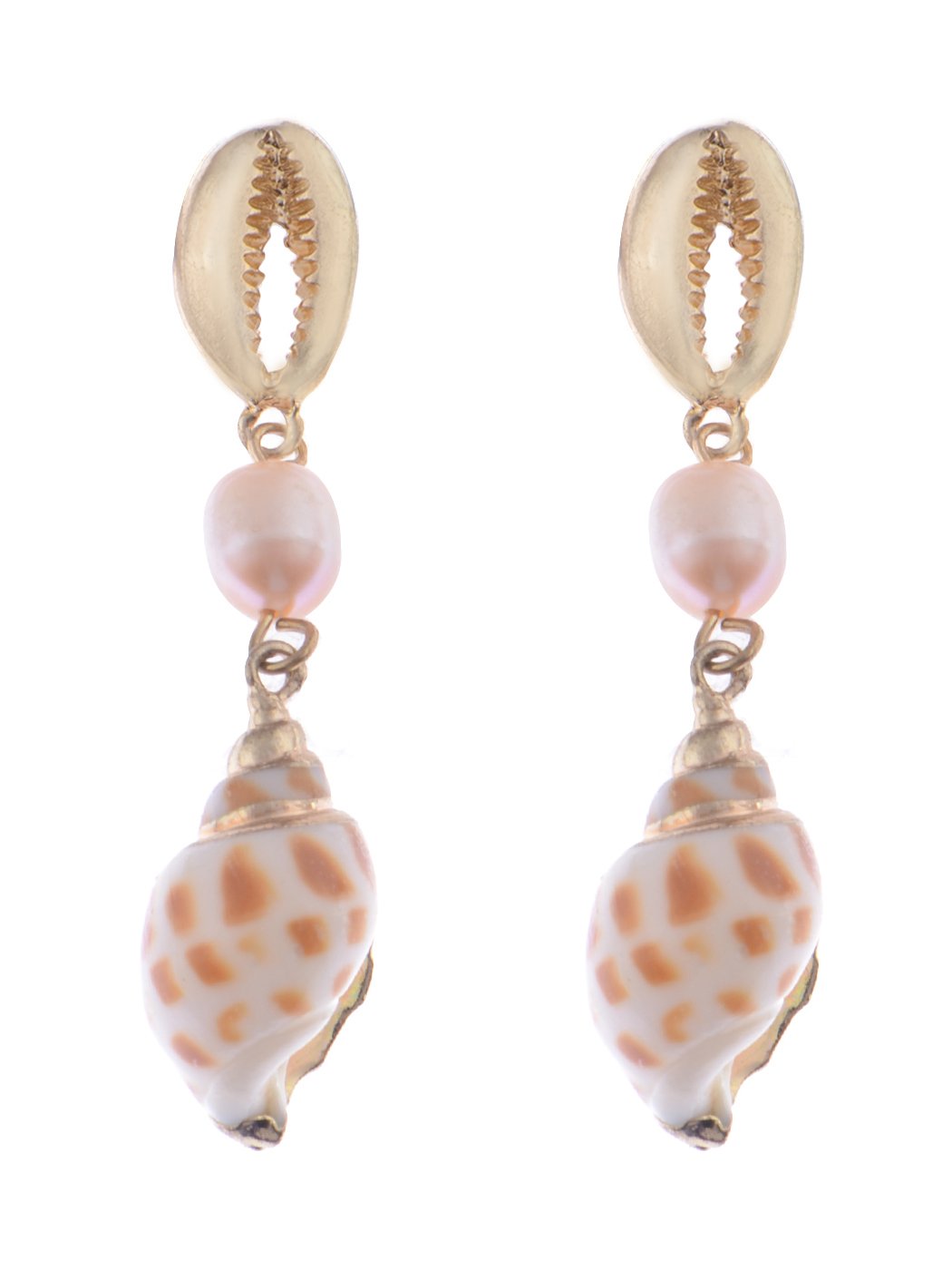 Studded Gold D Casual Conch Seashell Pearl Charm Dangle Drop Trendy Holiday Earrings