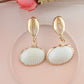 Studded Gold D Casual Conch Seashell Pearl Charm Dangle Drop Trendy Holiday Earrings