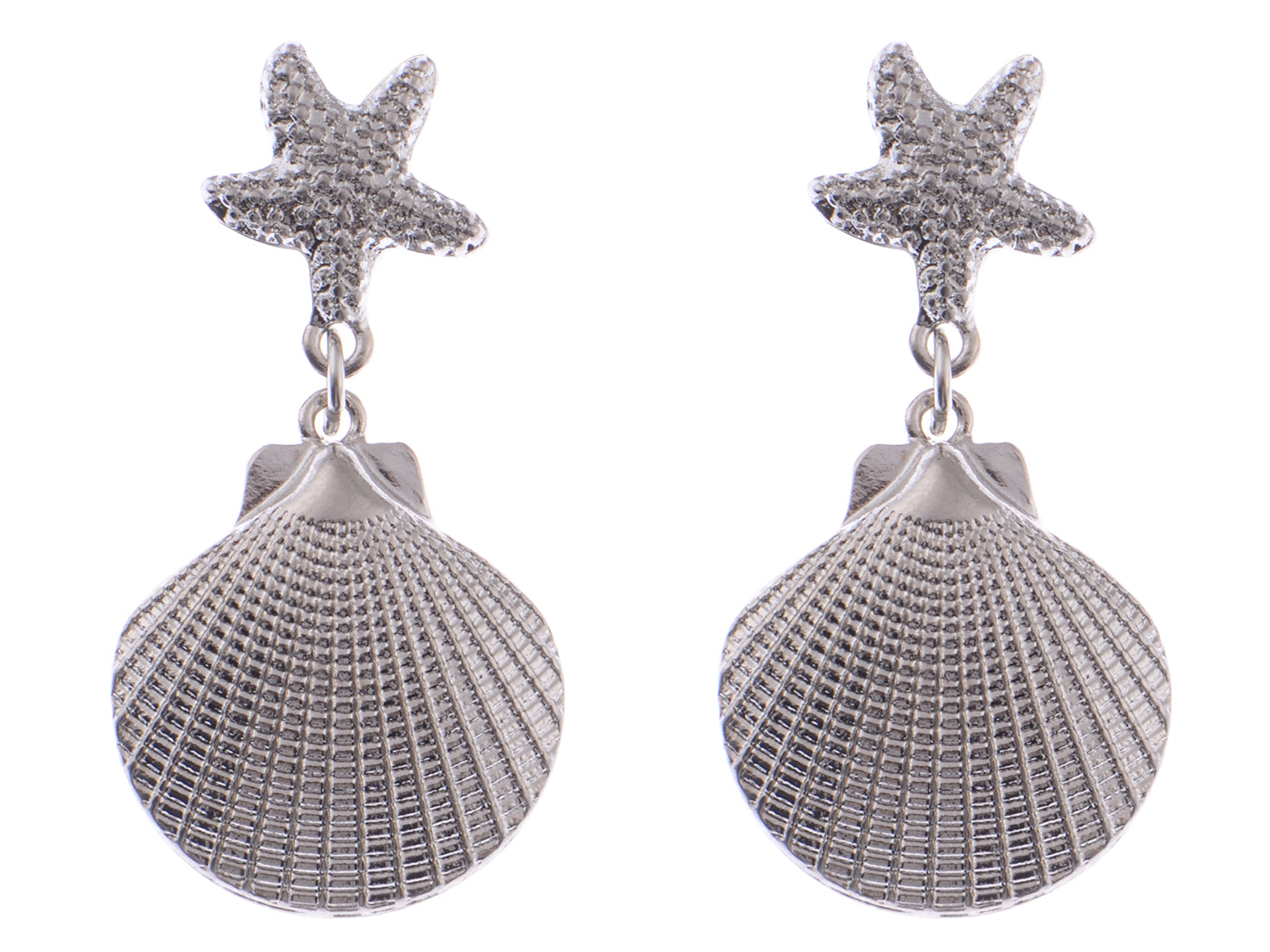 Silver D Dangle Drop Ocean Starfish Seashell Nautical Beach Earrings