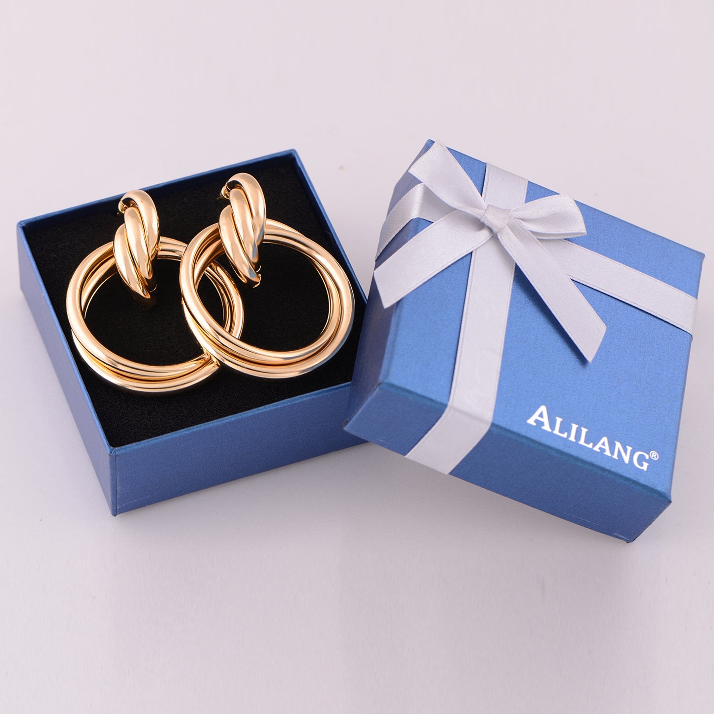 Alilang 14K Gold Plated Twisted Hoop Earrings for Womens Girls, Round Earrings with 925 Sterling Silver Post for Sensitive Ears