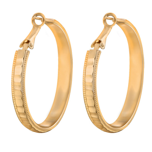 Alilang 14K Gold Plated Round Clip-top Hoop Earrings with 925 Sterling Silver Post for Women Girls