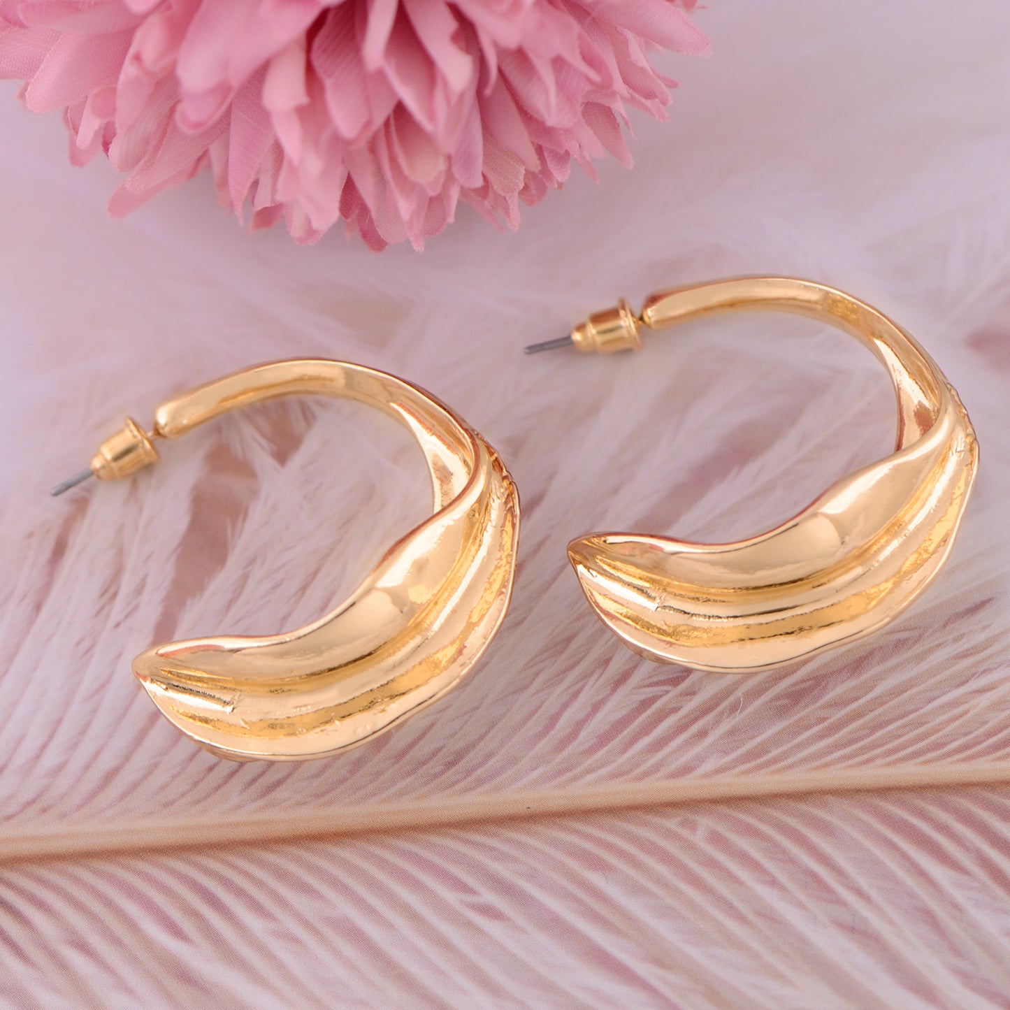 Alilang 14K Gold Plated Chunky Open Hoop Earrings with 925 Sterling Silver Post for Women Girls